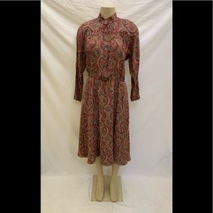 VTG Liz Claiborne Dresses Size 12 Long Sleeve Multicolored Paisley Print Dress.